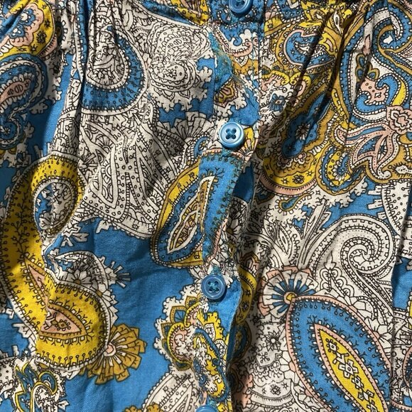 H&M Shirt Womens Sz 4 Button Front Paisley Blouse  Blue Round Neck Cotton - Picture 4 of 6